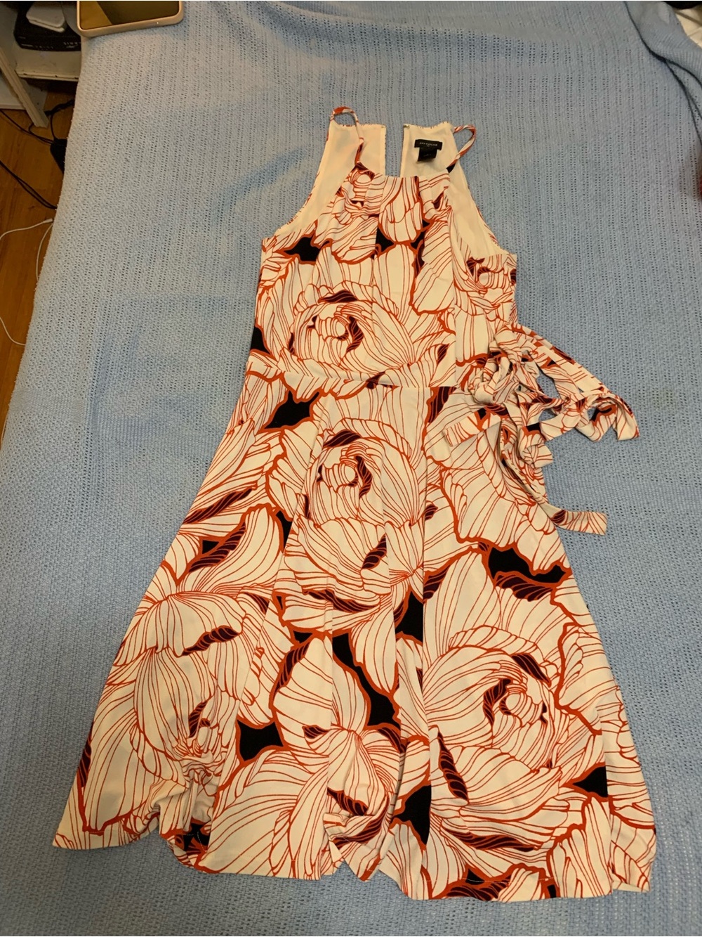 Ann Taylor Ivory & Rust Floral Tie-Waist Midi Dress